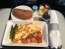 SPML: Omelette with cheese inside, asparagus, potatoes. Tasty enough for a band 2 flight LHR - GOT. 1/2/19
