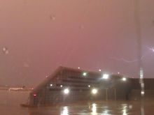 Stuck on the apron for hours, waiting for the weather to clear. Destination was BRU.