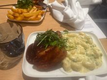 BBQ pork with pea gnocchi 