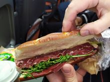 This sandwich, which was generously filled with Grisons dried meat, is available only on easyJet Switzerland flights