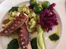 The octopus and its sides were also delicious and well cooked. The brussel sprouts and red cabbage were prepared separately and offered to everyone. 