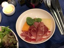 Prosciutto appetizer. Was tasty, but the melon to meat ratio was off. 