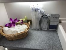 The bathroom was normal as far as 777 bathrooms go, if my memory serves the format is the same as the Cathay 777's bathrooms. They use hand towels which is a nice touch, but the fabric for them isn't particularly soft.