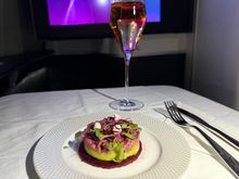 Amuse bouche. Beetroot and avocado with a truffle cream if I remember right 