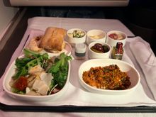 Tray setup with spicy prawn starter.