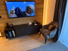 The television in the living/dining room. It seems it is scheduled to turn of automatically in the morning around 8:30 am. I was a bit surprised that a lot of the Italian stations had American series in English without subtitles.
