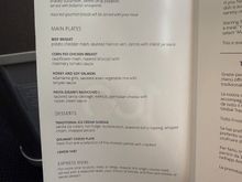 First glimpse at the menu! My first choice was chicken, then salmon or pasta since I don't eat beef.