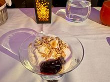 Breakfast - greek yoghurt with pineapple compote and toasted granola. The usual faff with food rationing onboard “sorry you can only have yoghurt or fruit plate not both” was too tired to argue so whatever.
