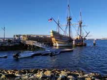 The Mayflower at Plymouth, MA, which purportedly carried the first settlers to America 