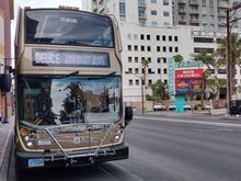 Deuce bus from downtown across the street from El Cortez, runs along the strip to south premium outlet