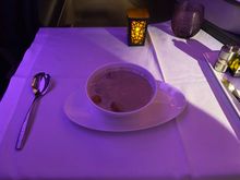Morel mushroom soup for an appetizer.   This was hot & creamy, an excellent soup.