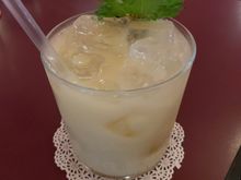 New Money cocktail at Best Quality Daughter in SAT. Cognac, overproof Jamaican white rum, banana, miso, sesame orgeat, and lime juice. 
