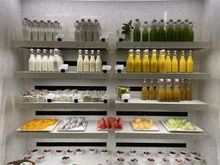 Breakfast juice and fruits