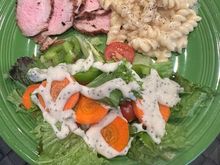 Grilled pork tenderloin, miso-mascarpone pasta (NYT recipe), salad