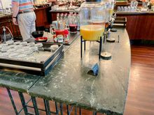 Good selection of drinks, being able to just take a bottle of water instead of repeatedly refilling a small glass is a great feature.