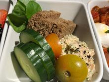 Smoked Salmon Salad - English cucumber, cherry tomato, pumpernickel (the dollop of salmon salad was OK, but the bread was stale).