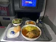 Came with a mixed greens salad and poached shrimp