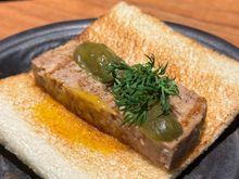 The best dish of the night... a chicken meatloaf with honey mustard, pickle, as a sandwich