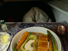 Chicken Wellington. I liked all of it except puff pastry was a bit soggy after the reheating etc. Peppercorn sauce was quite good too