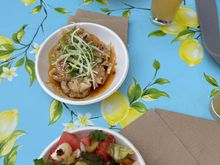 top- cold noodles w pork
middle- pot stickers
bottom- watermelon salad (outstanding!)