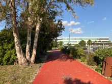 A very red shared cycle and footpath