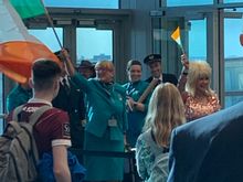 It was a fun celebration and the arriving passengers got into the spirit
