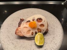 Grilled fish with lotus root.