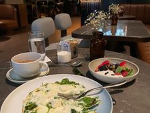 Eggwhite feta and spinach omelette. Meh. Delicious granola and Greek yogurt with berries on the side.