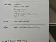 Second menu more appropriate for a lunchtime arrival into London