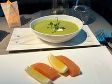The pea soup and salmon was very good.