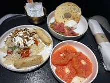 Breakfast Selections - Cara Cara Citrus Salad, Poached Egg (w/added Chicken Sausage), Smoked Salmon.