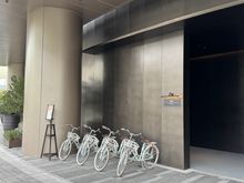 Hotel entrance, bicycles are free for hotel guests