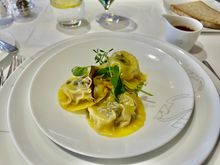 Foie gras ravioli, most delicious thing I’ve ever eaten on an airplane 