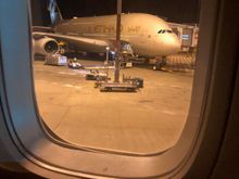 Upon taxiing to our gate, we pulled up next to an Etihad A380.