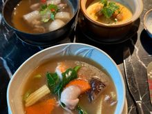 breakfast rad na + pork bone soup + steamed egg