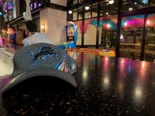 Didn't want the last picture to be of a partially eaten hamburger, so here's one of the Moxy lobby and the Super Mario Pinball Machine