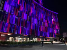 The outside view of the hotel. Central Tirana is full of innovative architecture. 