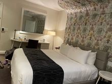 Bed and desk. Headboard showed some wear and tear if you looked carefully but I liked the design
