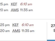 Bottom is searching JFK-AMS which automatically connects through KEF. Top is if attempting to make a 4 day stopover.
