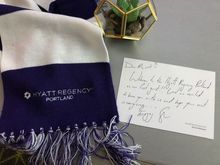 welcome note and scarf in our room