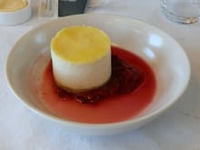BA287 Lemon curd cheesecake with raspberry and basil compote