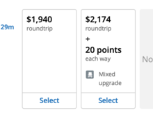 Upgrade available to Business but only if purchasing a Premium Plus fare. 