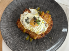 The chicken Escalope. Much better than I would have hoped, crispy; the egg works better than expected and the sauce is tangy. I'd happily eat it, again if it wasn't for the following dish.