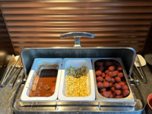 hot offerings, usually one meat, two veg options