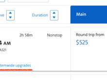 Systemwide upgrades listed on the flight option