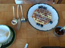 Waffle, maple syrup