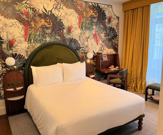 bed and wall behind