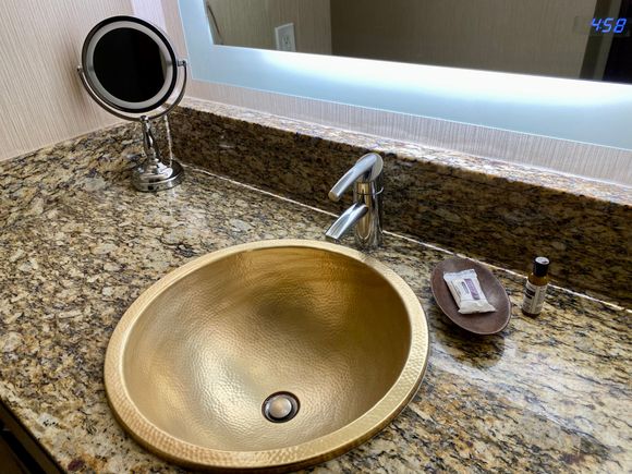 Small sink area — bigger vanity would be nice