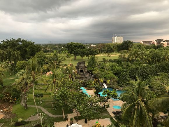 View from the living room terrace : bit cloudy but normal a superb view of Mount Merapi volcano