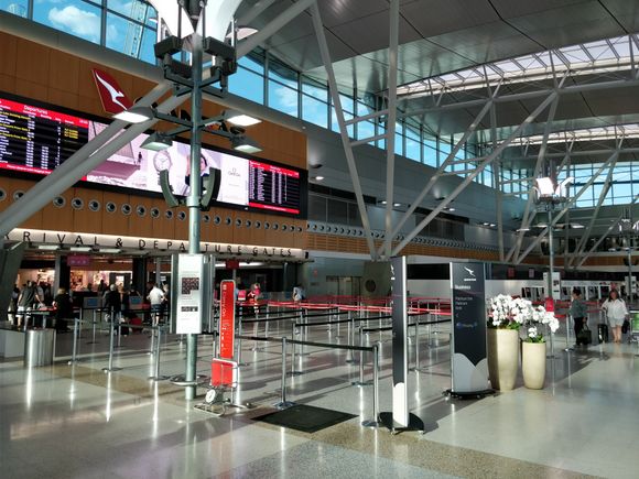 Inside QF domestic terminal in SYD